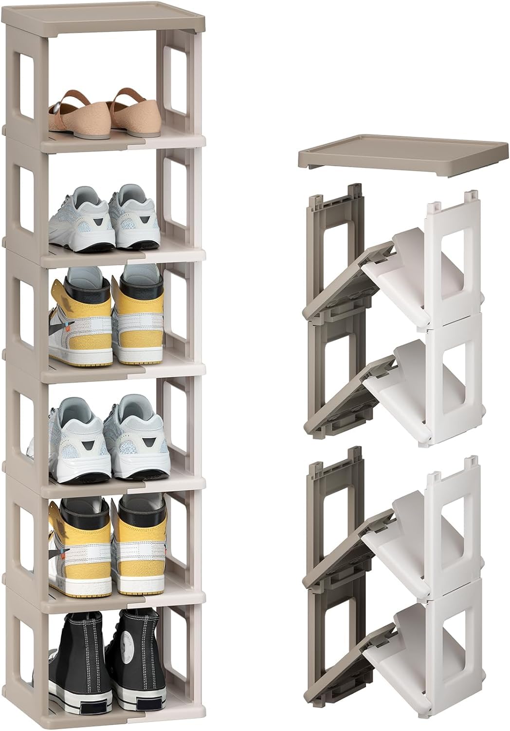 Vertical Shoe Rack Shelf, 7 Tiers Shoe Rack for Front Door Entrance, Sturdy Shoe Storage Organizer Cabinet, Space Saving Narrow Shoe Organizer for Closet Entryway, Bedroom, Floor