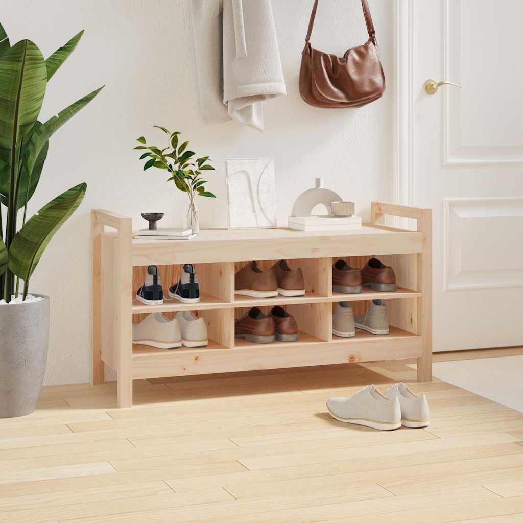 Ławka do przedpokoju wykonana z litego drewna sosnowego, 110 x 40 x 60 cm, z 6 przegródkami do przechowywania, do przedpokoju, salonu, garderoby, praktycznego siedzenia i przechowywania