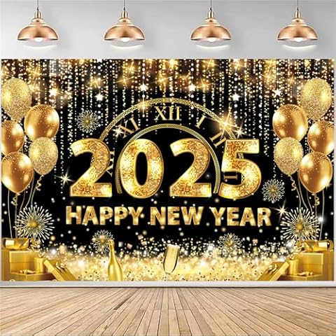 Happy New Year Banner - New Year Eve Party Supplies 2025 New Year Decorations, NYE Decorations Backdrop Happy New Year Decorations for Photography Background Sign Indoor Outdoor 71 x 45 Inch Cover