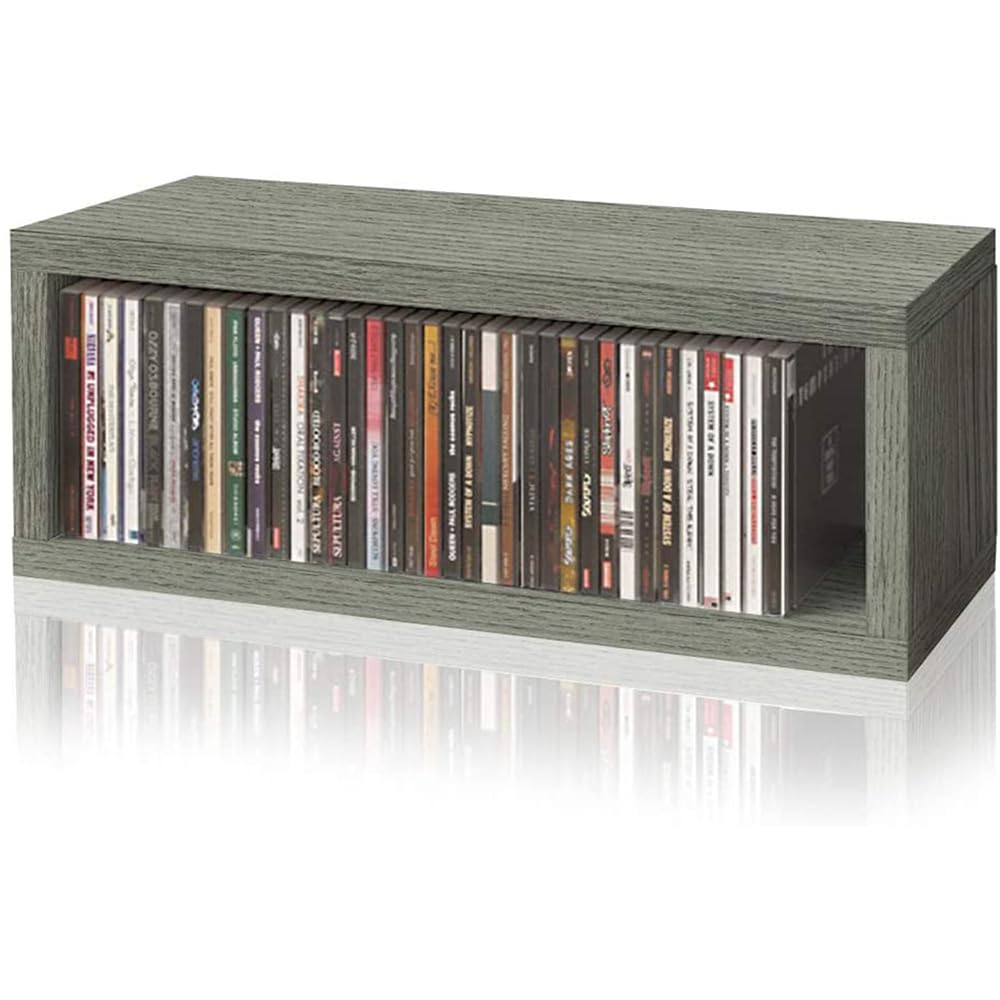 Drewniany uchwyt do przechowywania płyt CD, organizer na nośniki do ekspozycji na półkę, mieści 40 płyt CD, rustykalny wystrój domu lub biura, 17,27 x 45,97 x 17,78 cm, bez drzwi