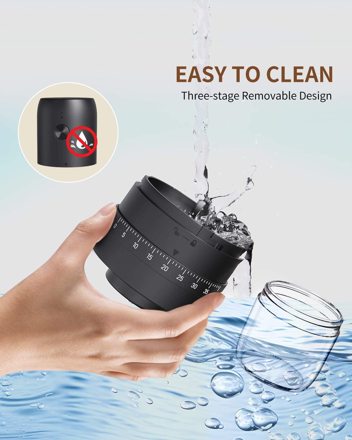 CIRCLE JOY Macinacaffè elettrico a cono, ricaricabile a bassa velocità e nucleo in ceramica resistente al calore, regolazione esterna della grana grossa, filtro caffè e 50 filtri di carta