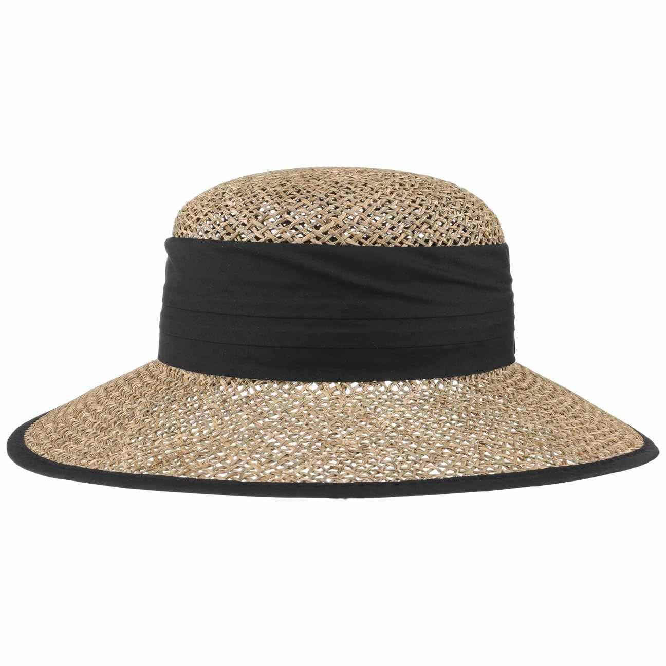 Seeberger Talea Beach Straw Hat Women - Summer Sun Hats with Grosgrain Band, Piping Spring-Summer - One Size Black