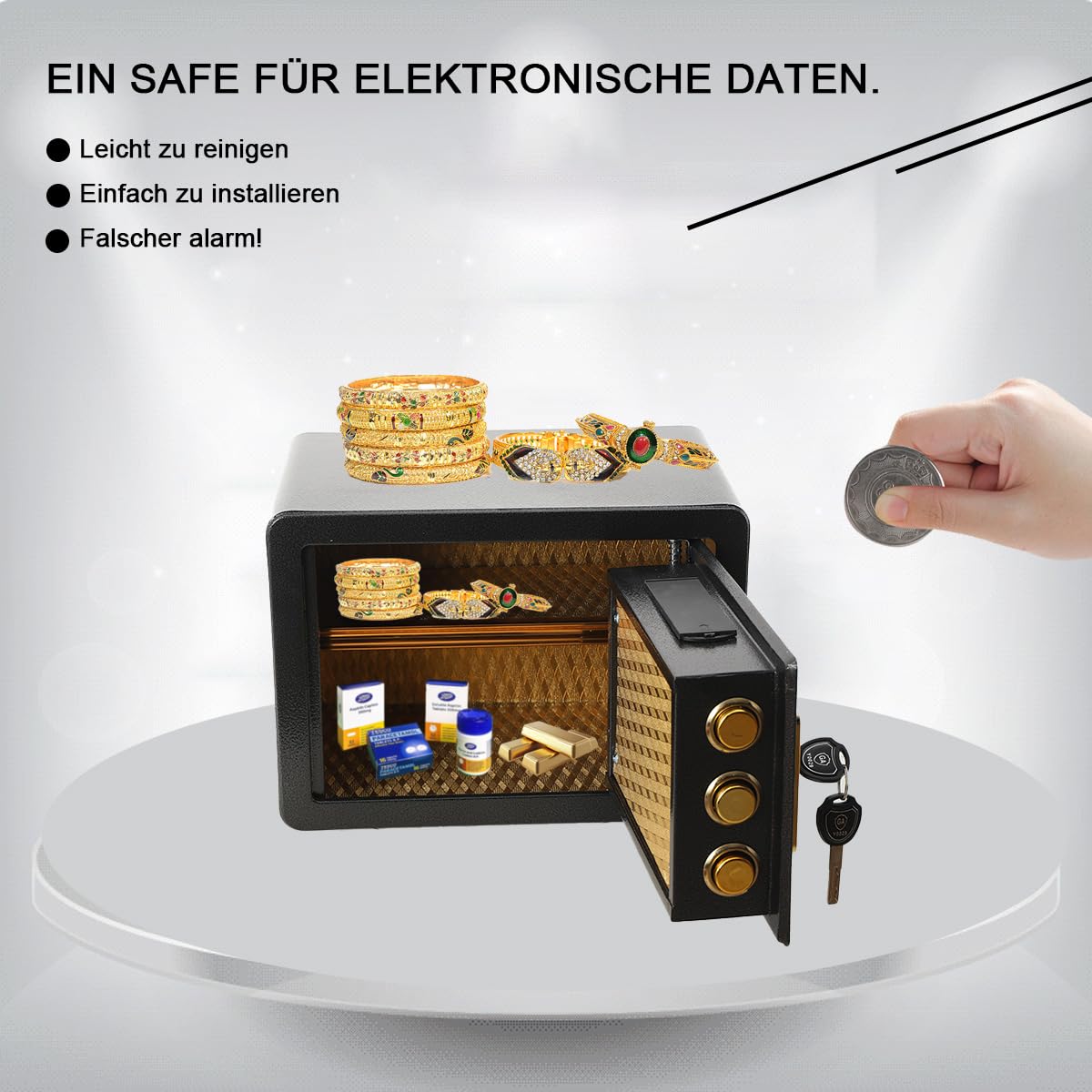 21L Safe Tresor Feuerfest Wasserdicht, Passwort und Schlüssel Doppelversicherung Tresor für Zuhause Feuerfest Wasserdicht mit Herausnehmbarem Innenschrank, 35x25x25cm