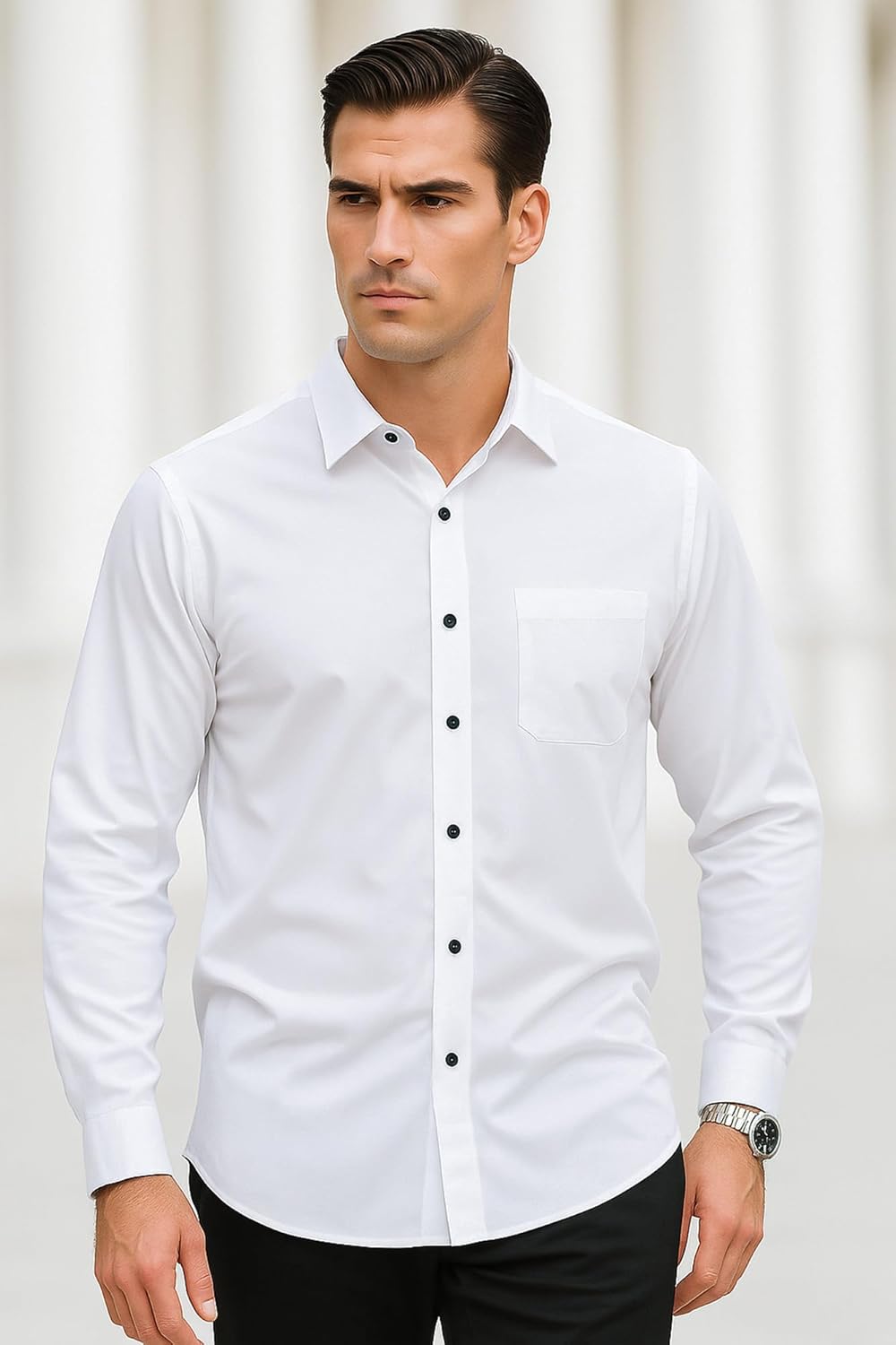 Mens Dress Shirts Long Sleeve Button Down Shirts Classic Regular Fit Formal Casual Business Shirts with Pocket - Image 5