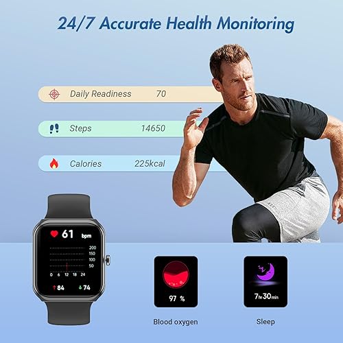 Miniatura 4 de MXQ Reloj inteligente de fitness para mujeres y hombres, Android iOS iPhone, pantalla grande de 1.91 pulgadas, carcasa de aluminio negro con correa