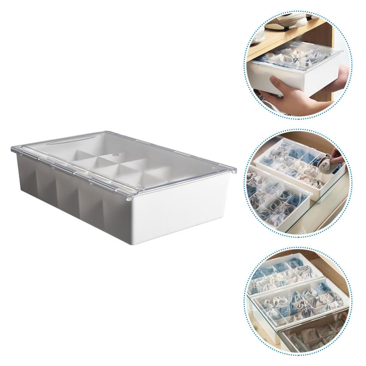 GLEAVI Scatola Portaoggetti per Griglie Multiple Organizer per Cassetti Coperchio Contenitore Classificato per Calzini e Intimo per Camera da Letto e Armadi