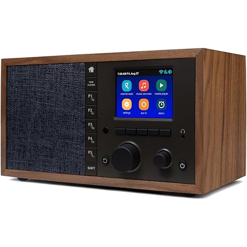 Grace Digital Mondo Elite Classic Smart Internet Radio Bluetooth Wi-Fi Qi-Wireless Fast Charger 7-Day Alarm – Microphone-Free (Walnut)