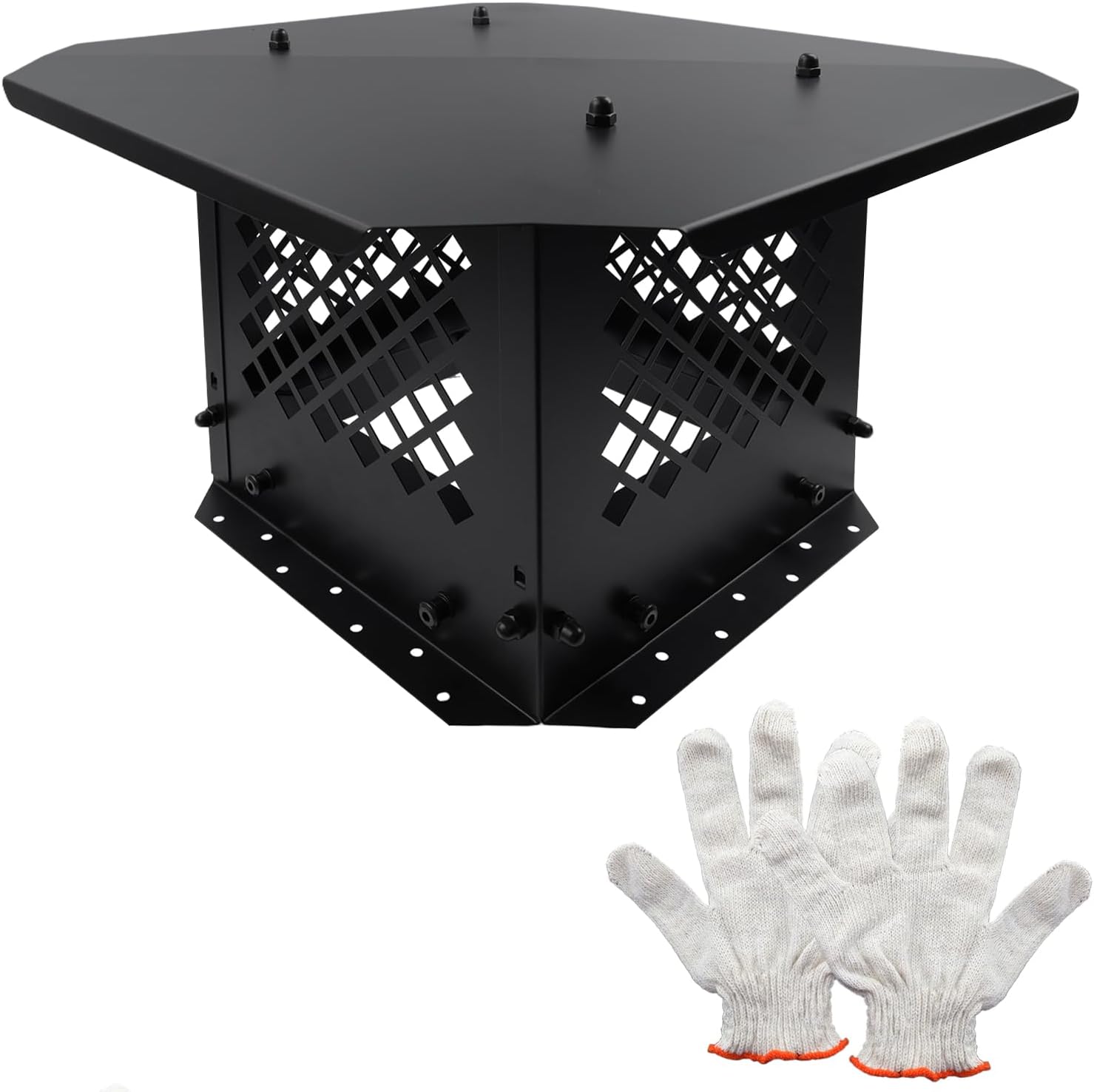 MY MIRONEY 13" x 13" Chimney Cap Black Galvanized Steel Chimney Cover with Gloves Heavy Duty Fireplace Chimney Rain Cap for Outside Adjustable Bottom to Fit Existing Clay Flue Tile Sizes