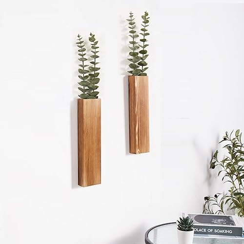 Miniatura 3 de Mokof Maceteros de pared de madera con plantas sintéticas para decoración moderna de granja, sala de estar, dormitorio, baño, oficina en casa,
