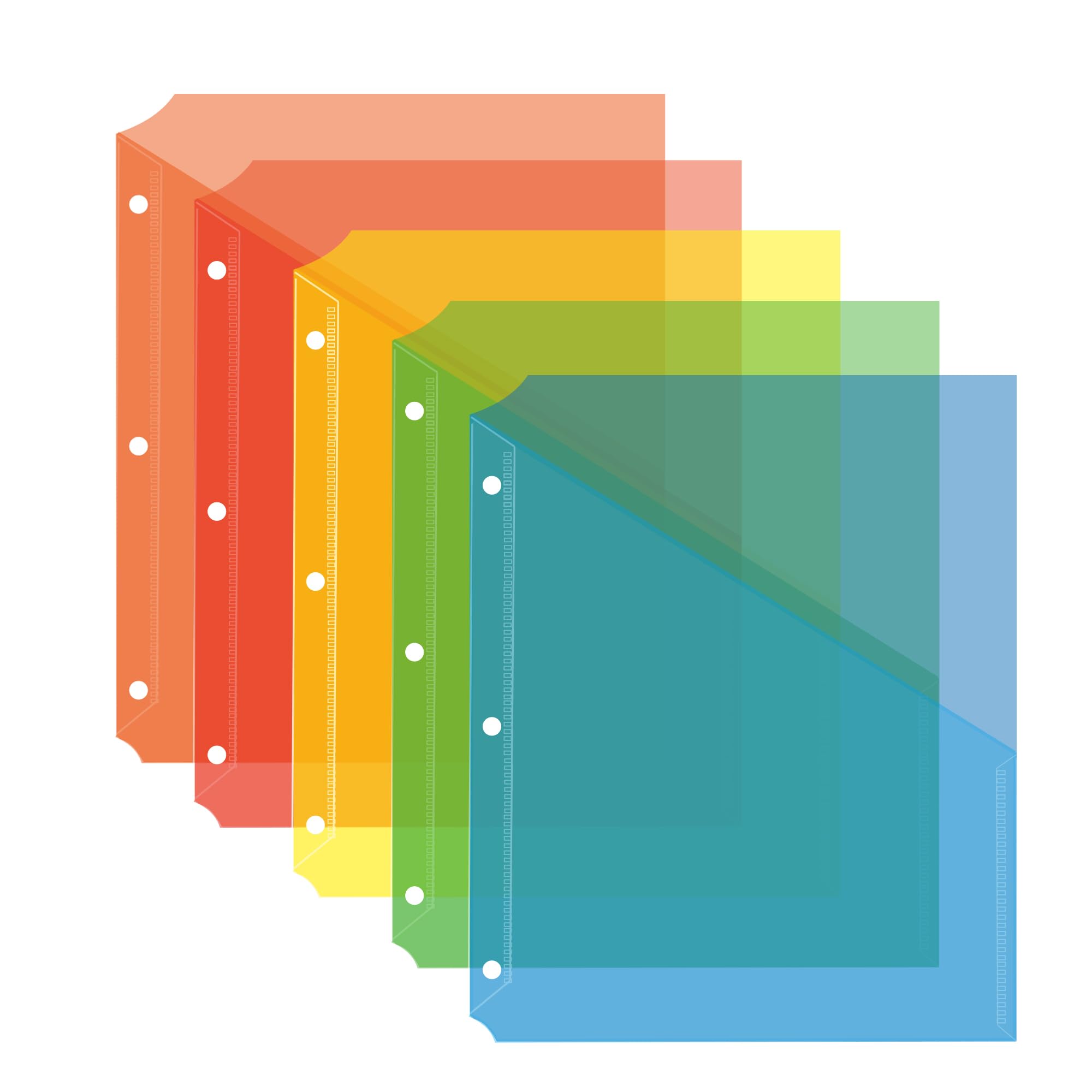 Seashell 25 Pack Poly Translucent Slash File Jacket,3 Hole Punch Binder Organizer Pockets,Letter Size, Assorted Colors,Plastic Binder Pockets Sleeves