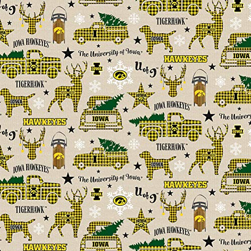 SYKEL ENTERPRISES Iowa Hawkeyes Christmas Holiday Cotton Fabric Sold by Yard