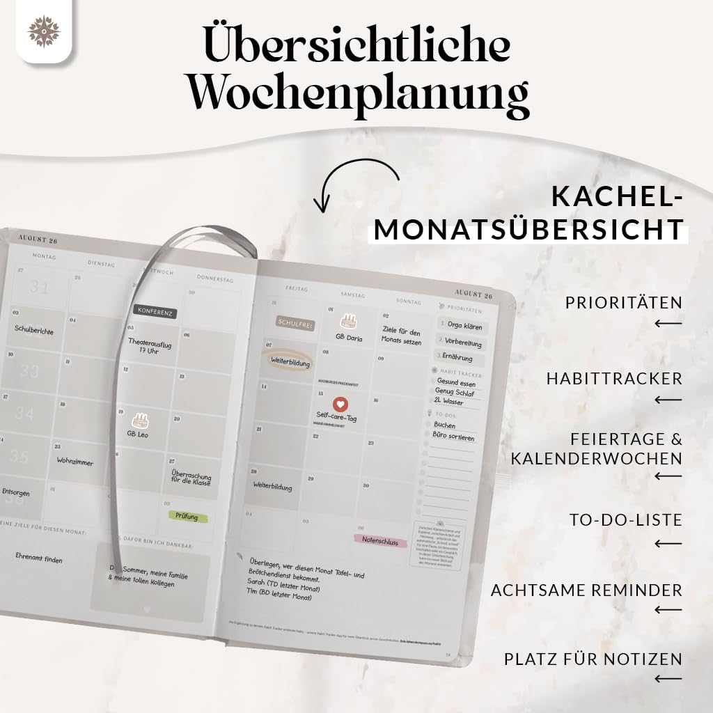 Lebenskompass® Lehrerkalender 2026/2027 DIN A4 ”Cloud” - Schuljahresplaner Hardcover mit Wochen & Monatsübersichten, Klassen & Notenlisten, Stundenplänen für Lehrerinnen und Lehrer