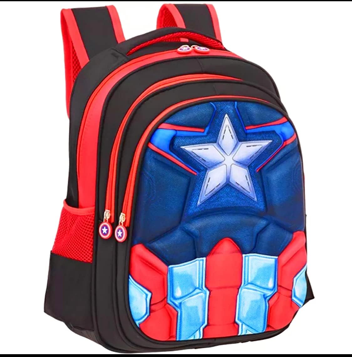 Capt America Back Pack (Black/red) Kids American Flag. (Size: 43 x 32 x 21 cm) Ecofriendly. Waterproof. Soft Foam