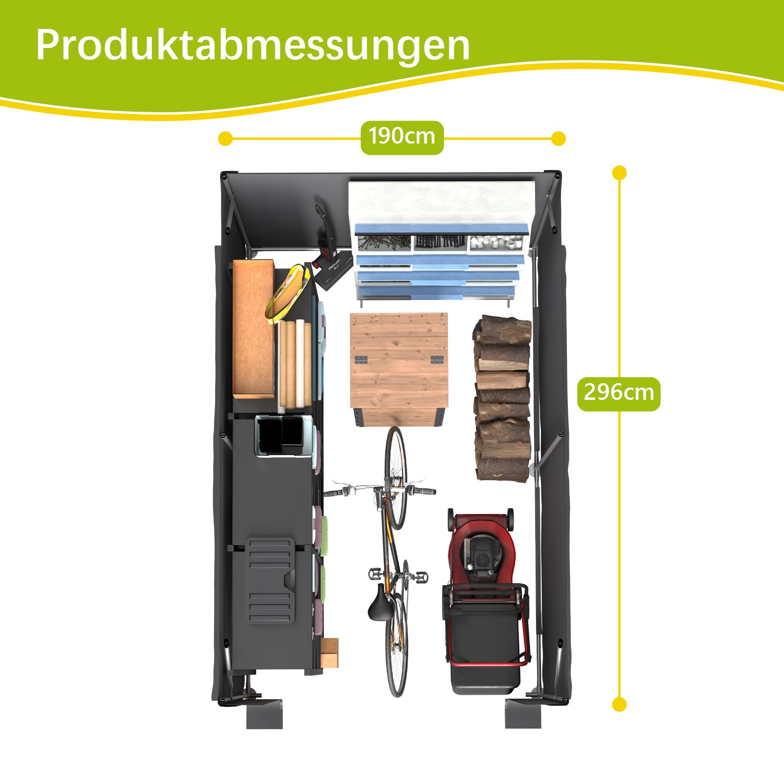 Garagenzelt Wasserdichtes Lagerzelt mit Rolltor, Robuster Stahlrahmen & UV-beständige Plane, Grau – Ideal für Fahrräder, Gartenmöbel & Mehr (3X 1,9)