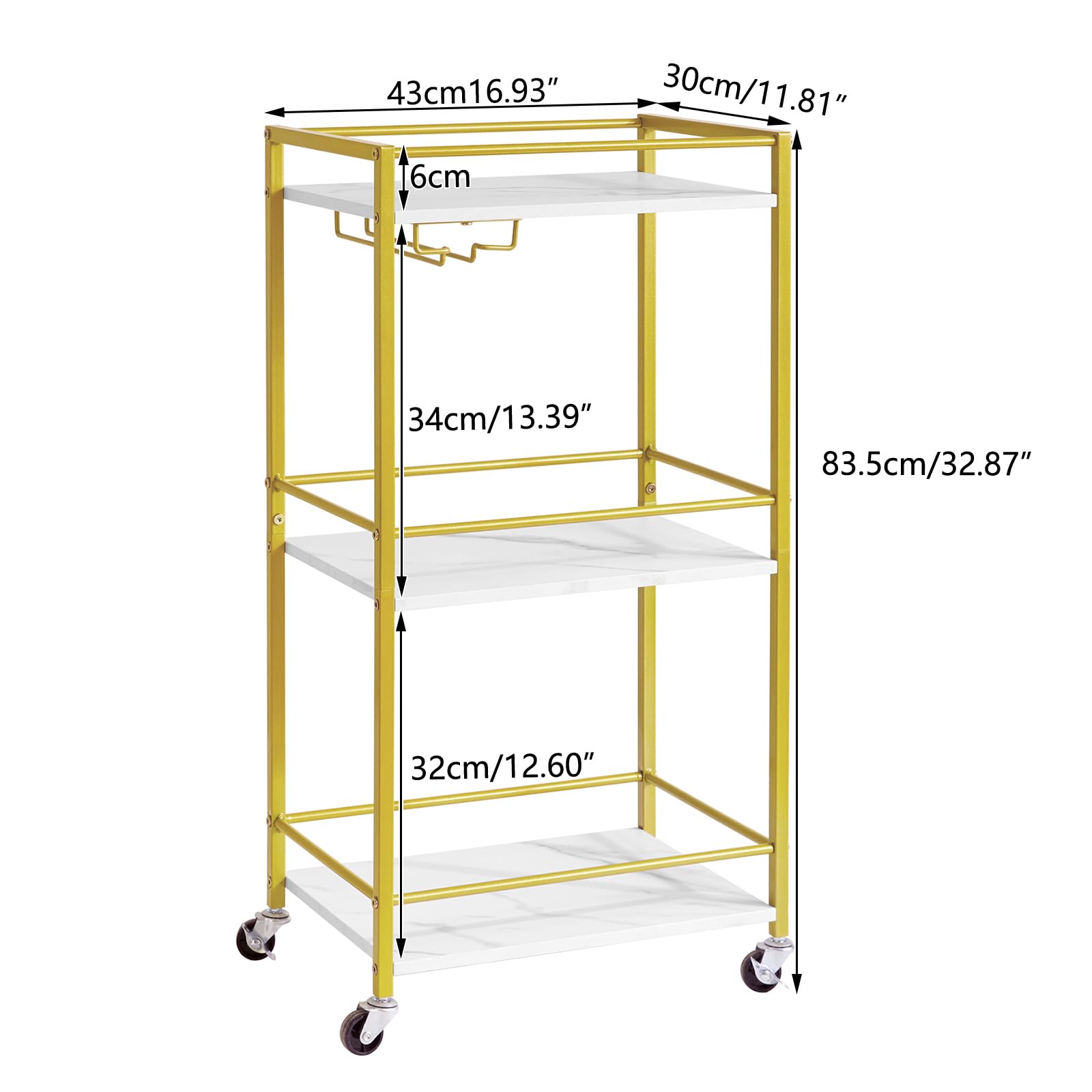IBUYKE Chariot de Service de Bar à Domicile, Petit Chariot de Bar avec 3 Niveaux, étagère Mobile pour Boissons avec Supports à vin et Porte-Verres, Mini Bar pour extérieur, Blanc TMJ519W