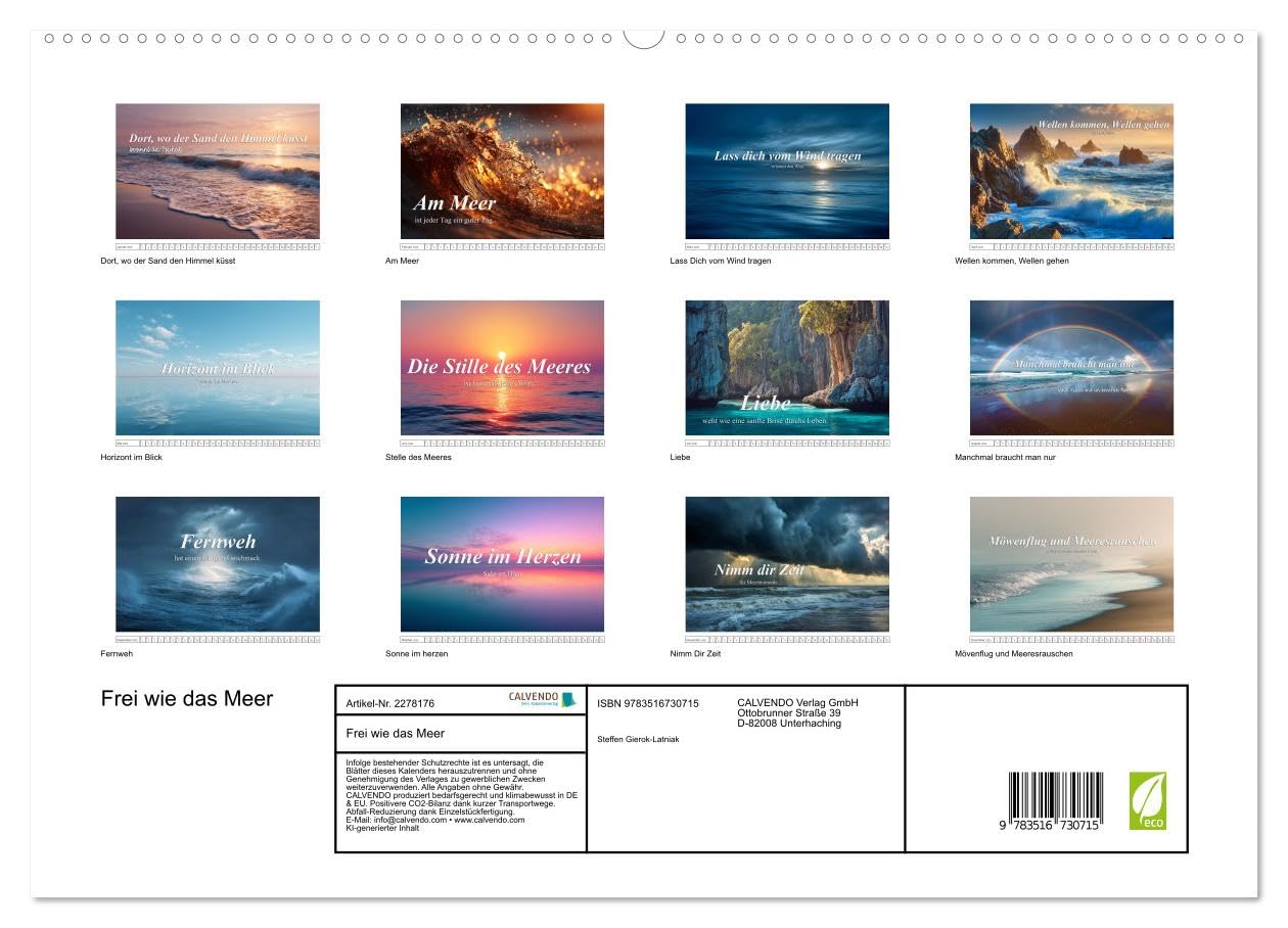 Frei wie das Meer (hochwertiger Premium Wandkalender 2026 DIN A2 quer), Kunstdruck in Hochglanz: Der Kalende fängt das ein, was wir am Meer so lieben die ans Herz gehen. (CALVENDO Gesundheit)