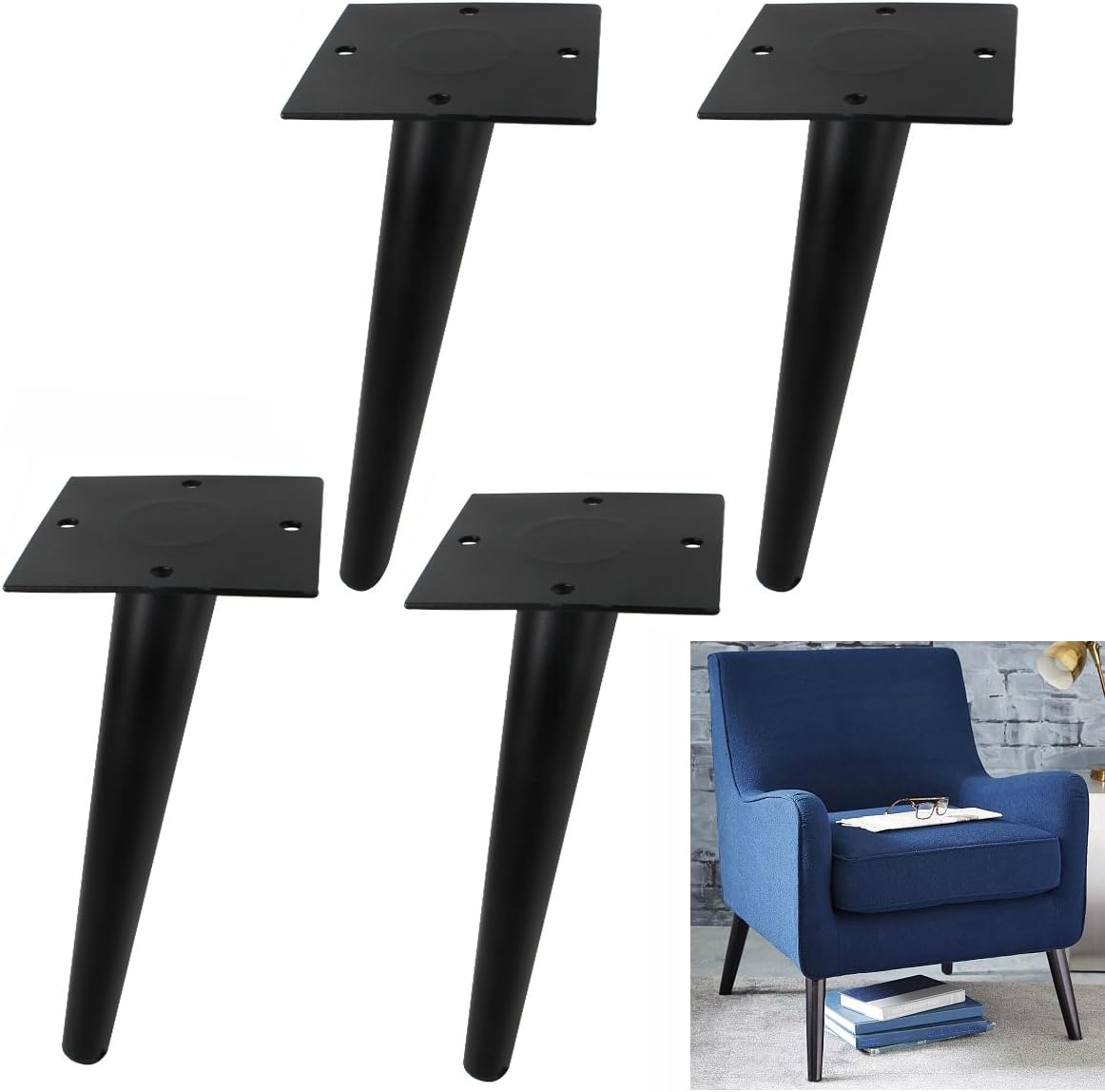 AORYVIC Coffee Table Legs Replacement 8 inches Metal Sofa Feet Couch Armchair Footstool Bed Bench Dresser Stand Legs Tapered Matt Black Pack of 4