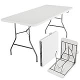 Folding Table 6ft - Heavy Duty Plastic Table with Handle&comma; Foldable & Portable&comma; Fold-in-Half Utility Tables for Outdoor&comma; Dining&comma; Wedding&comma; Events&comma; Indoor&comma; Picnic&comma; Camping&comma; Party &lpar;White&rpar;
