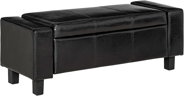 HOMCOM Ottoman Storage Chest Faux Leather Stool Bench Seat Bedding Blanket Box Home Furniture (Black)