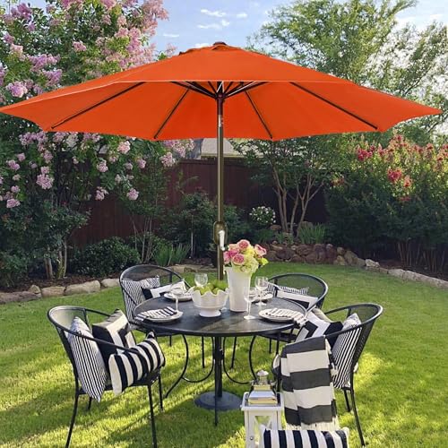 Image of Blissun 9' Outdoor Patio Umbrella, Outdoor Table Umbrella, Yard Umbrella, Market Umbrella with 8 Sturdy Ribs, Push Button Tilt and Crank