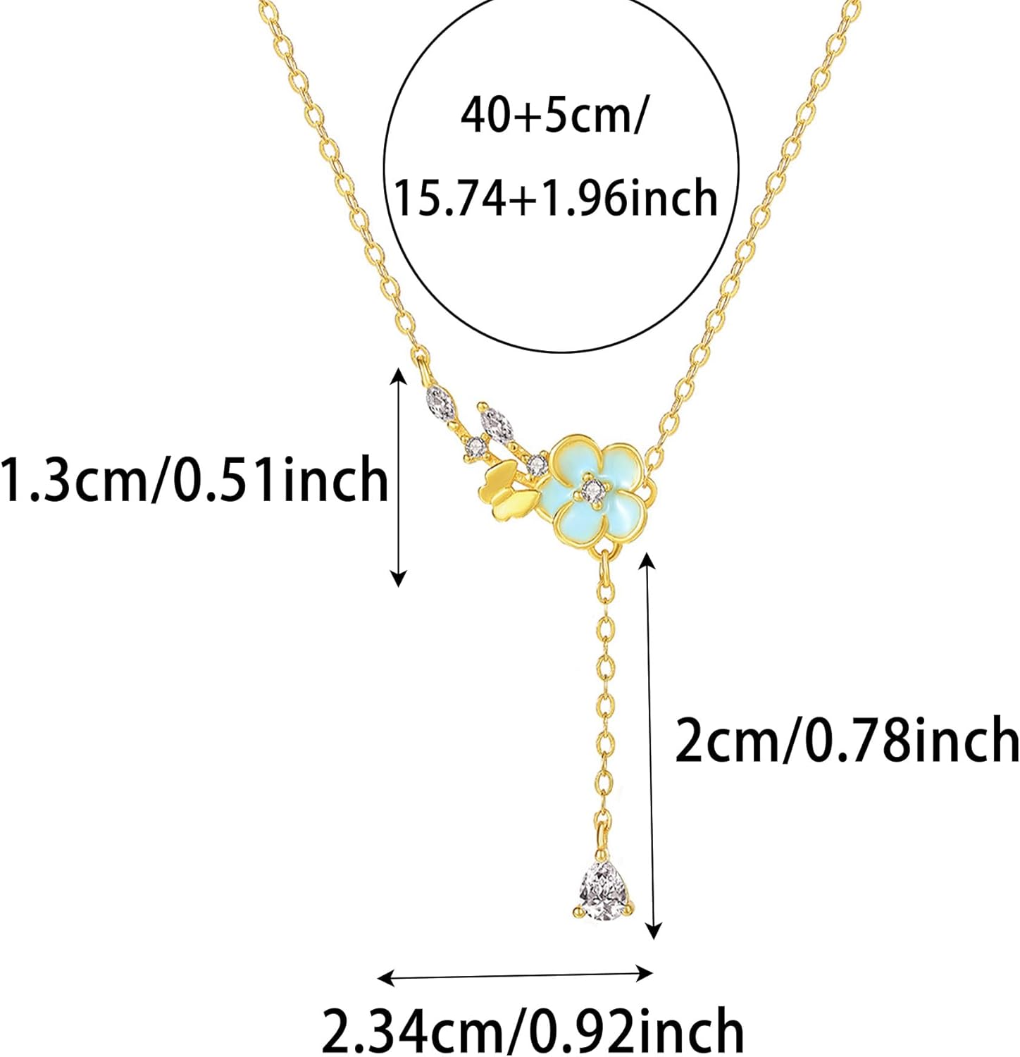 925 Sterling Silver Dainty Cherry Blossom Flower Leaf Necklaces for Women Light Green Flower CZ Butterfly Charm Chain 14K Gold Plated Birth Month Enamel Floral Pendant Necklace Easter Jewelry Gifts for Her - Image 5