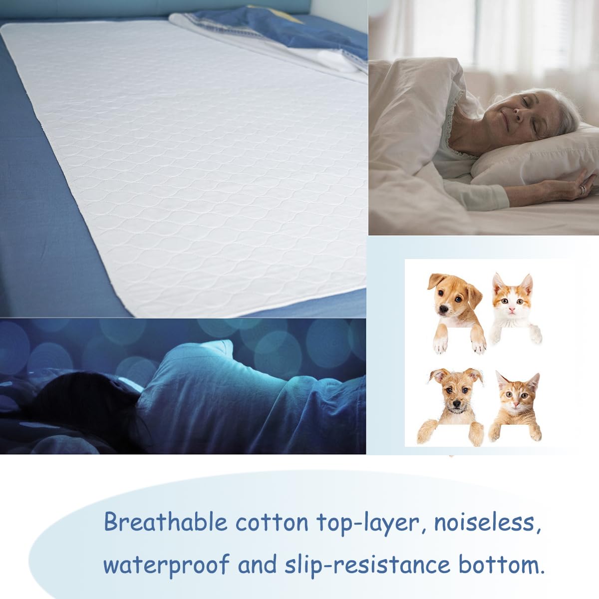 Careboree Almohadilla de cama para incontinencia reutilizable de 36 x 72 pulgadas, se adapta a camas tamaño King, grande, lavable, impermeable, protector de colchón para personas mayores, niños,