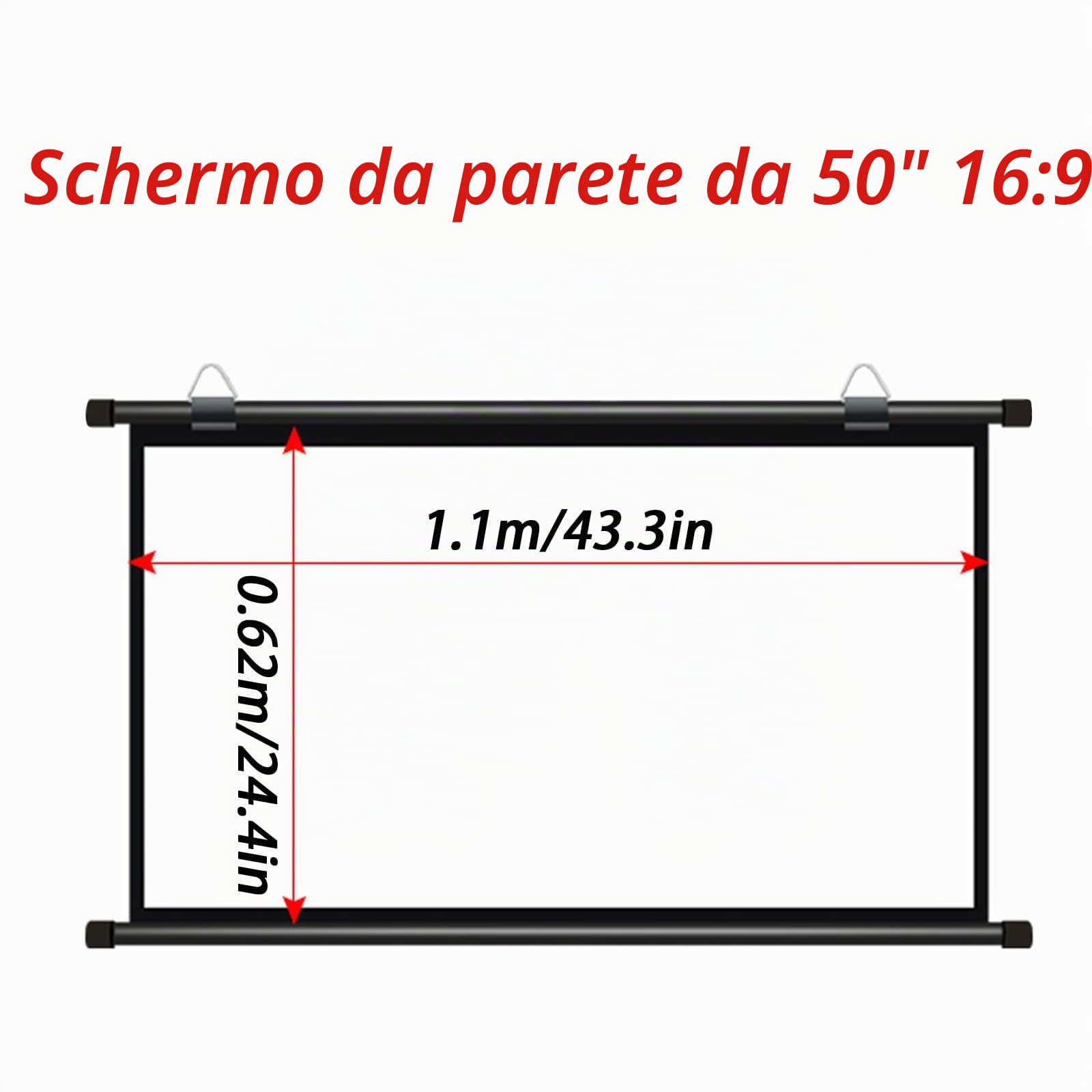 30" , 40" , 50" , 60" , 72" Schermo Per Proiettore Manuale 4:3 16:9 HD Telo Proiettore Schermo Per Proiezione Montato A Parete/soffitto Con Gancio Per Home Theater Cinema Ufficio Film TV Gioco(16:9,50