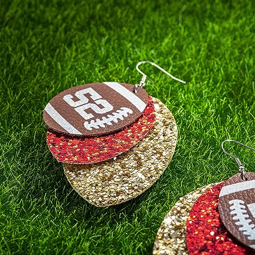 callie Personalized Football Earrings for Women Dangle, Custom Glitter Football Leather Jewelry Earrings with Number Name, Gifts for Football Sport Lovers4