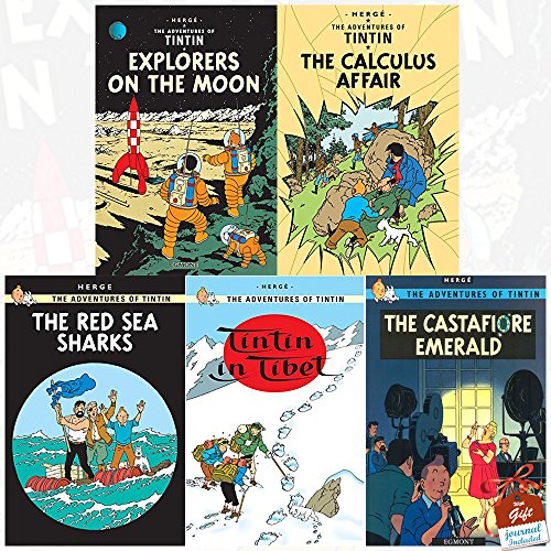 Image of The Adventures of Tintin Books Collection Series 4: 5 Books Set With Gift Journal (Explorers on the Moon, The Calculus Affair, The Red Sea Sharks, Tintin in Tibet, The Castafiore Emerald)