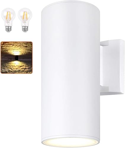 Lámpara de Pared para Exteriores, Iluminación Exterior  Certificado ETL, 2 Bombillas Incluidas, Diseño de Cilindro de Montaje en Pared Impermeable