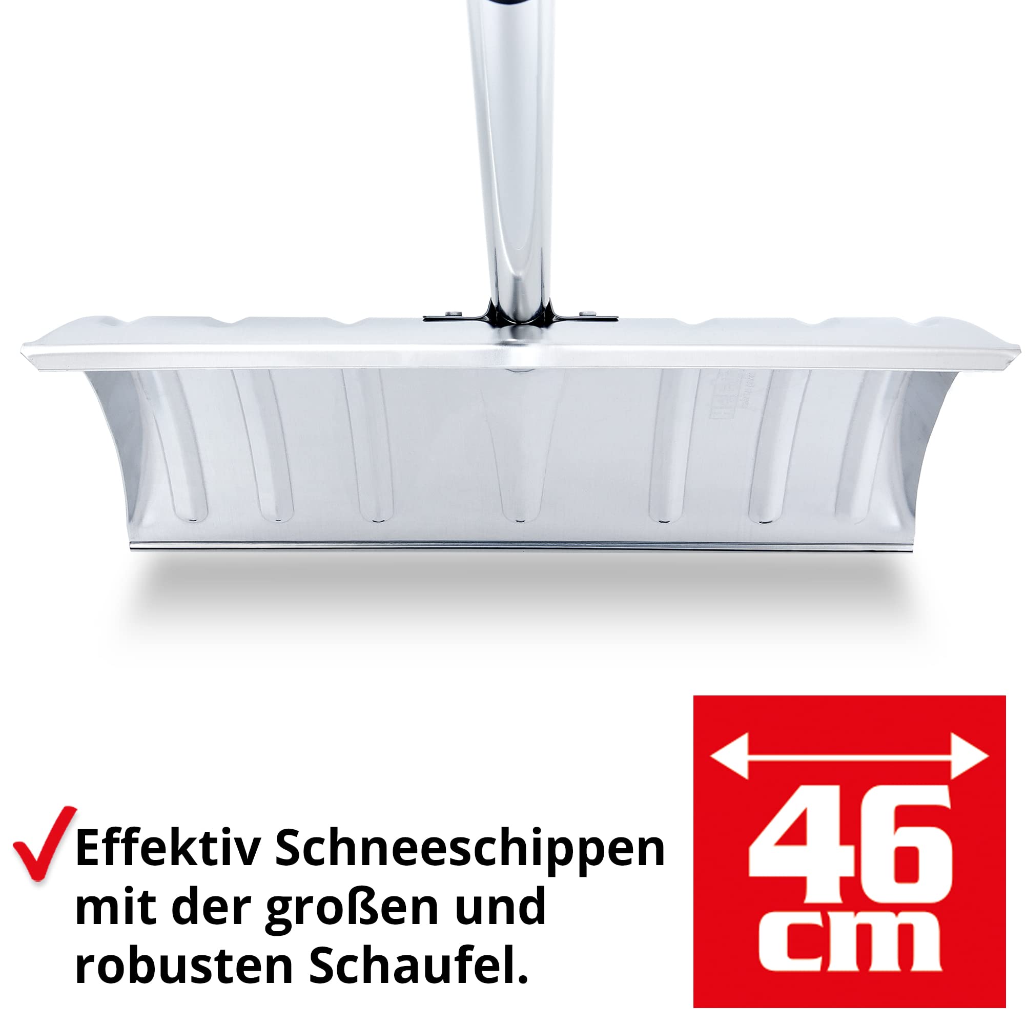 Hecht Profi Schneeschieber - Schneeschaufel mit leichtem Stiel aus Aluminium – 46 cm Metallblatt – Schiebekante – Ideale Schaufel für den Winterdienst – Premium Schneeschieber