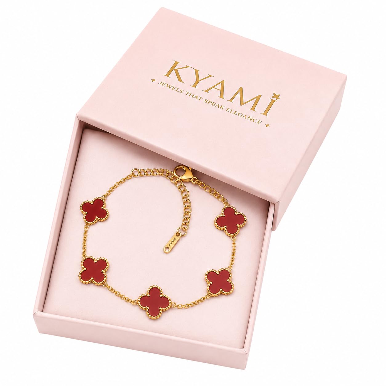 KYAMi Red Clover Charm Bracelet, Gold-Tone Chain-image-14