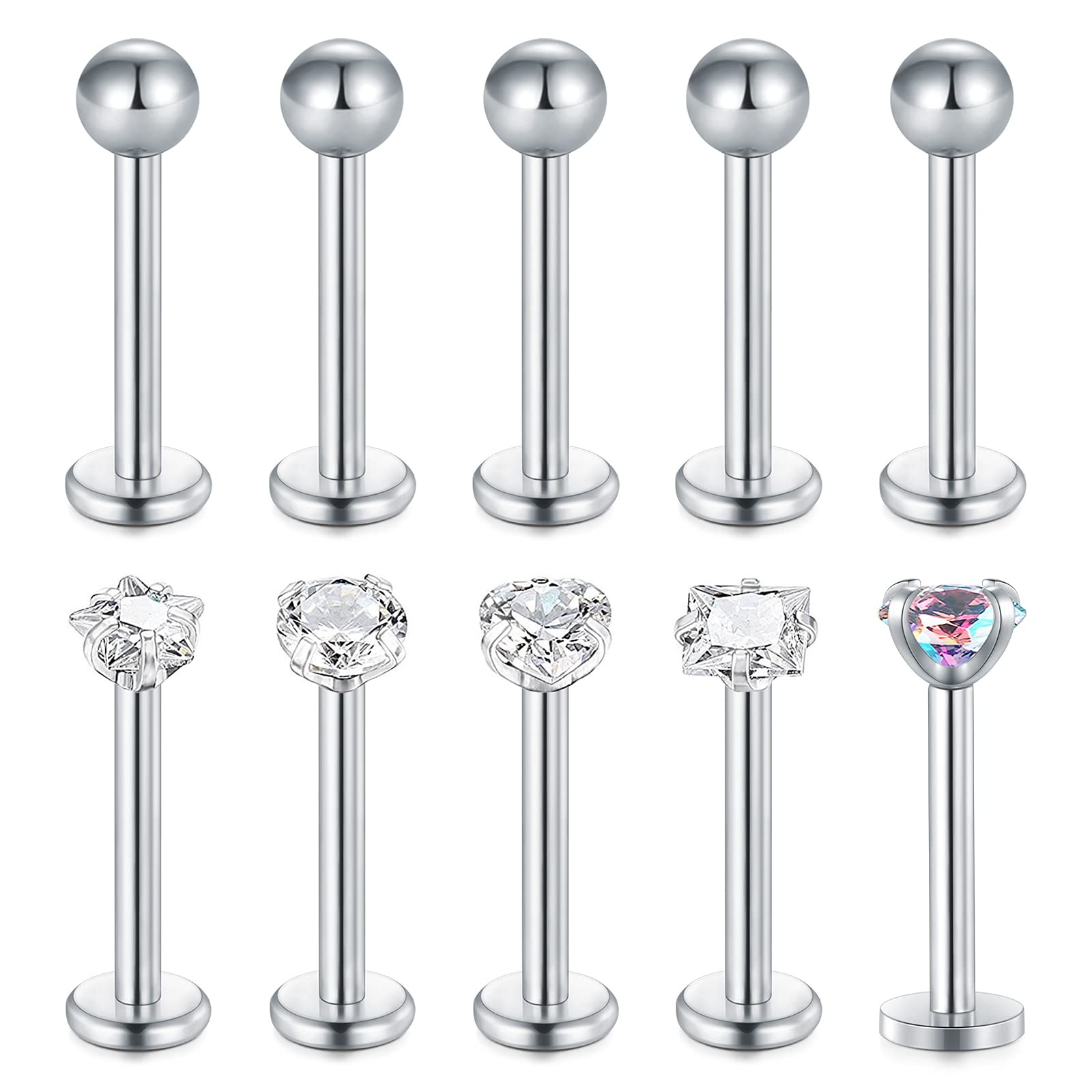 FECTAS Lip Bars Labret Studs 16G Stainless Steel Medusa Tragus Helix Bars Piercing Jewellery 6mm 8mm 10mm