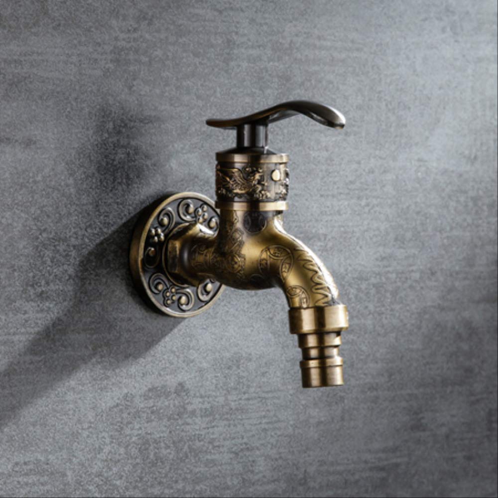 ZYCHSJXA Antique Bibcock Zinc Alloy Carved Wall Mount Retro Tap Decorative Outdoor Garden Washing Machine Mop Faucet Mci-B050