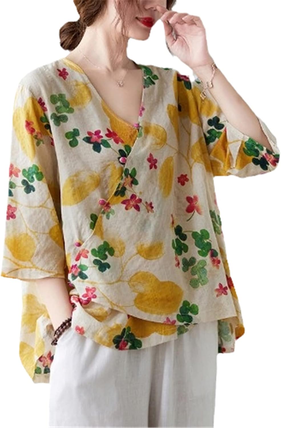 Summer Loose Cotton Linen Blouse Women Chinese Style V Neck Thin Vintage Tang Suit Shirt Ethnic Tops China Clothes