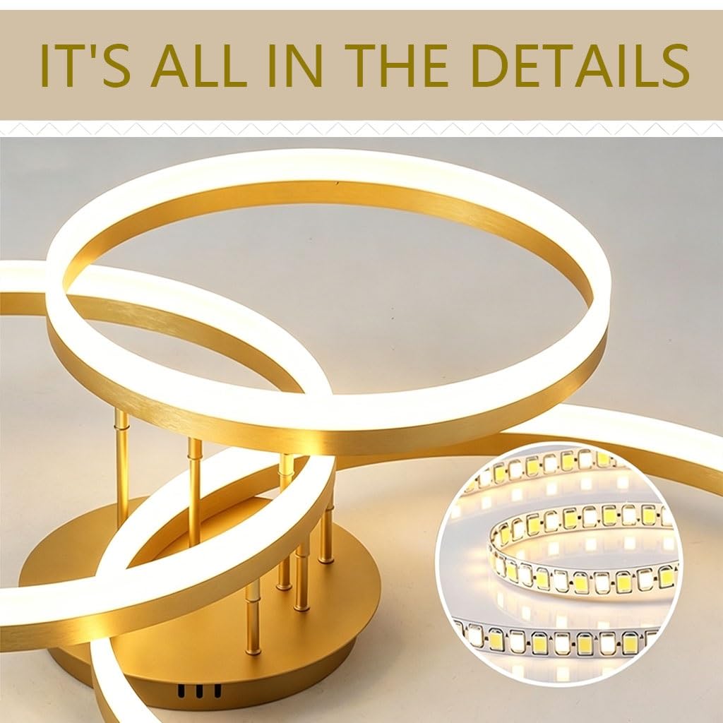 Nowoczesna Złota Lampa Sufitowa LED Wpuszczana 3-pierścieniowa Ściemnialna Lampa Sufitowa Z 3 Kolorami Minimalistyczna Lampa Sufitowa Do Salonu Sypialni Kuchni I Korytarza(Gold)