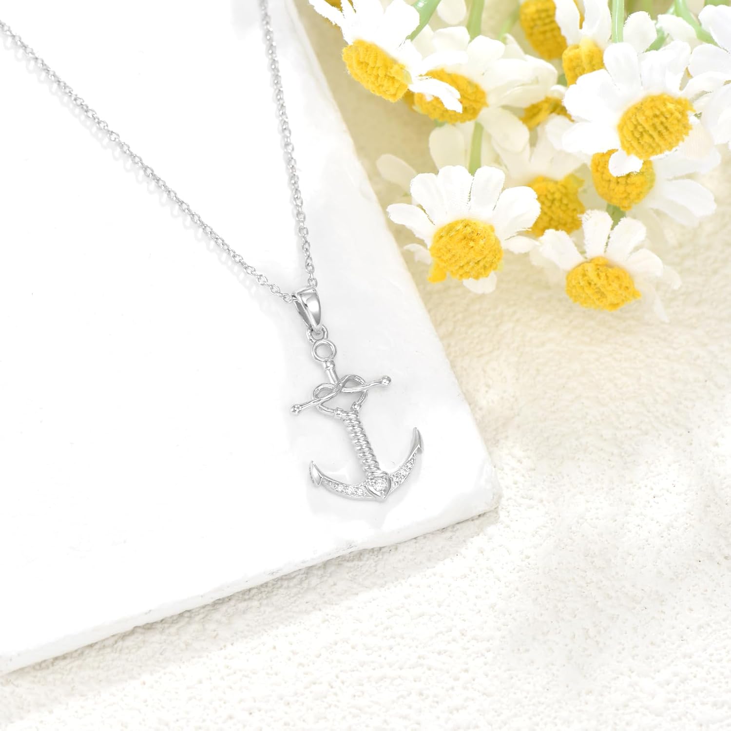Diamond Anchor Necklace for Women 925 Sterling Silver Anchor Pendant Jewelry Gifts for Women Mom Wife Girlfriend - Image 3