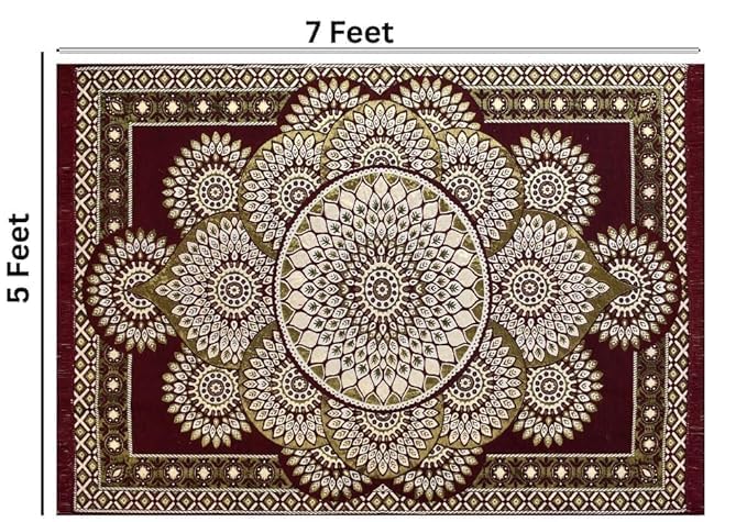 Image of Cotton Carpet 5x7 Feet Soft Velvet Rug for Living Room, Hall & Bedroom | Floor Carpet for Home | Designer Dari 150x210 cm | Non-Slip, Trendy & Durable Kalin Reactangle (Maroon)