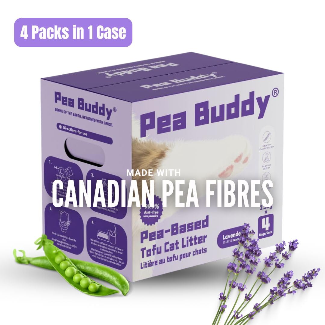 Arena para gatos de tofu a base de guisantes, arena para gatos sin polvo, bajo seguimiento y control natural de olores, desechable (4 bolsas, lavanda)