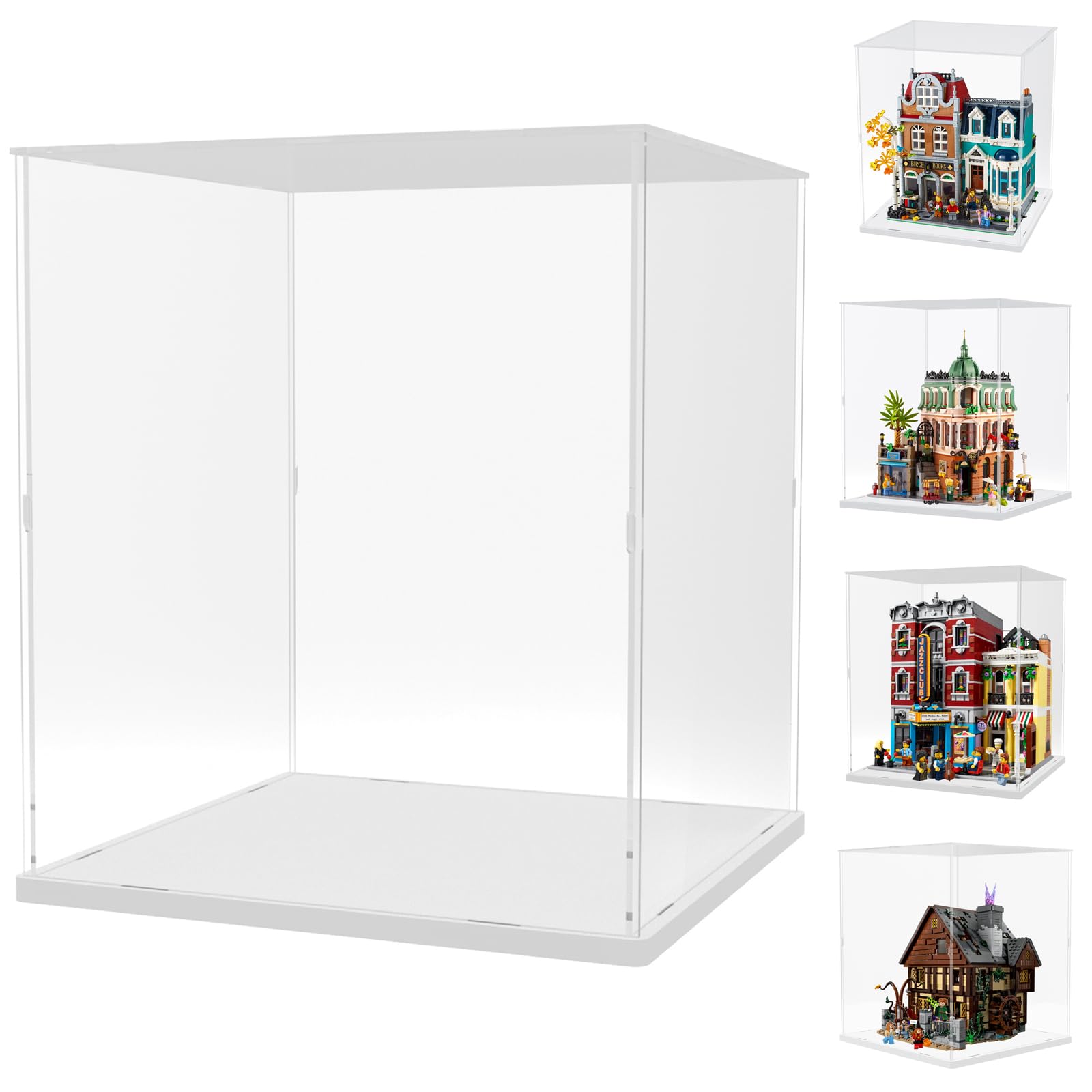 Choowin Acrylic Display Case for Lego Modular Buildings for Lego Tudor Corner 10350 Boutique Hotel 10297 Hocus Pocus 21341 Thickened Clear Display Cases for Collectibles Assemble Dustproof Box(White)