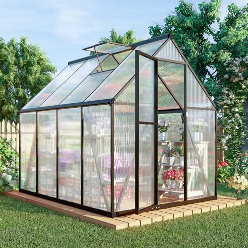 15 Best Greenhouse Walk-In Greenhouses for Every Garden Enthusiast 19 Jiliusure 6 x 8 FT Greenhouse for Outdoors, Polycarbonate Greenhouse with Quick Setup Structure and Roof Vent, Aluminum Large Walk-in Green House for Outside Garden Backyard, Dark Gray