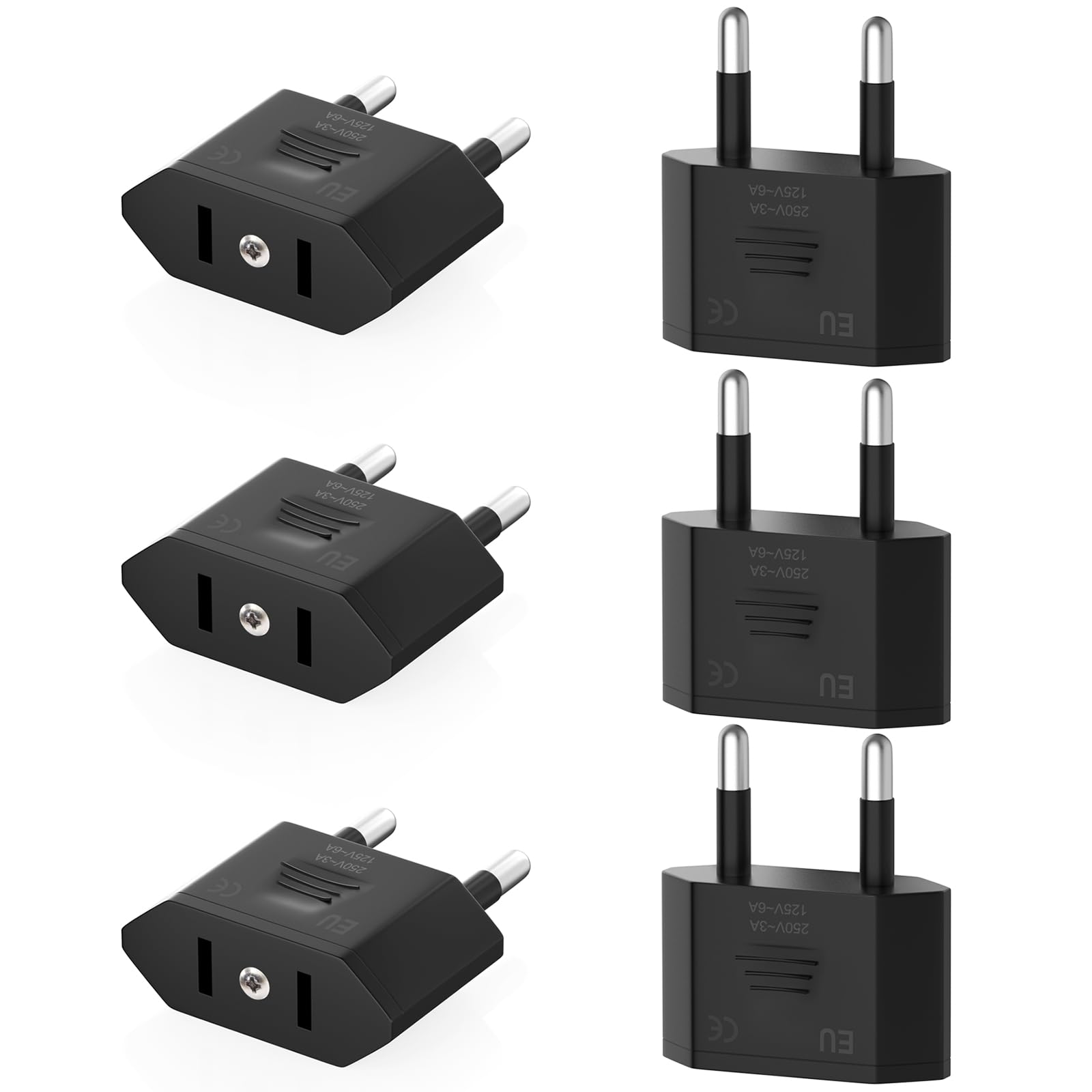 Clomnpe 4 Piezas Adaptador Enchufe Americano a Europeo, Adaptador Enchufe USA a España, Compacto, Fácil de Transportar y Usar, Adecuado para Viajes de EE.UU./Canadá/Japón/Asia a España/Europa-Negra — view 9