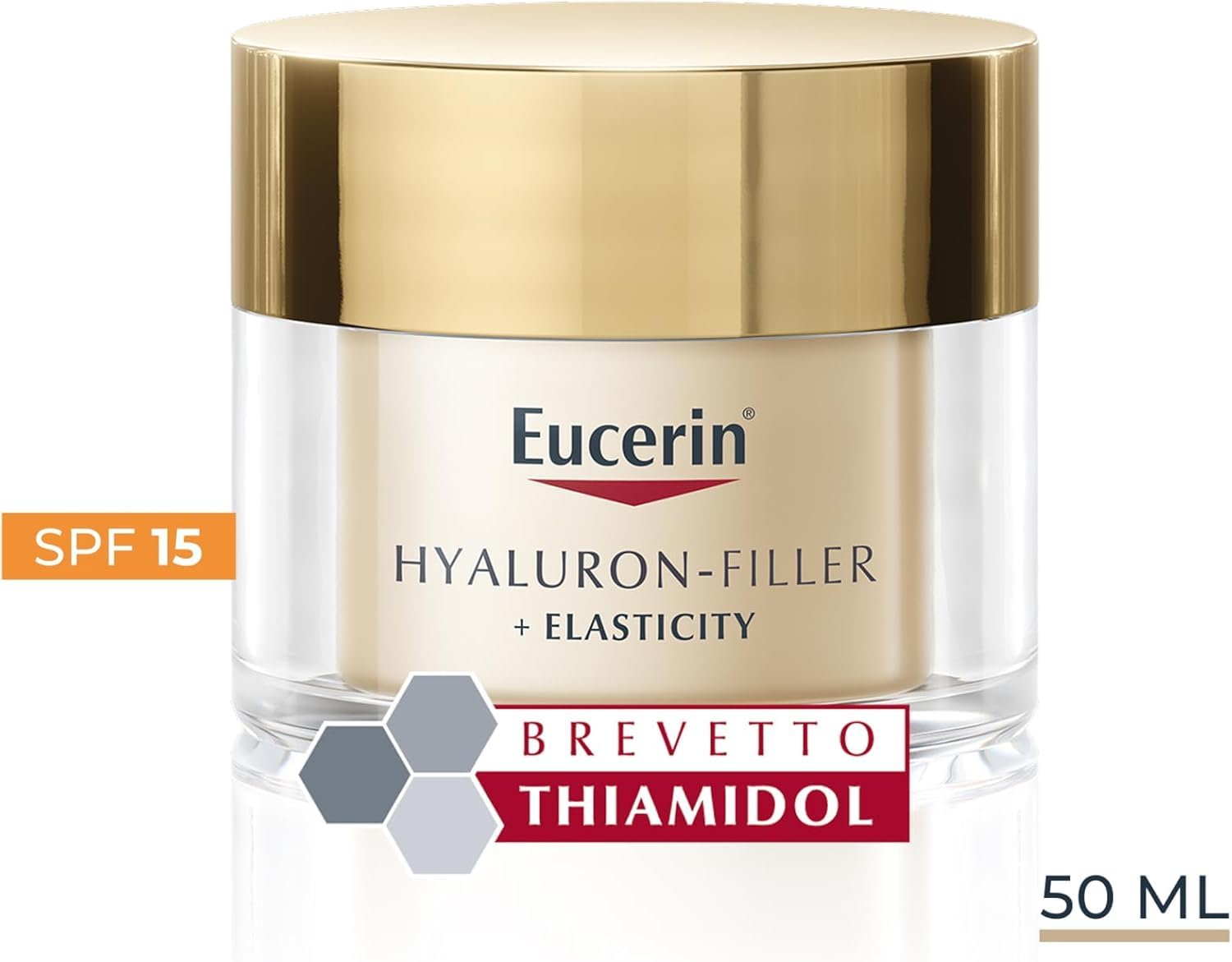 Eucerin Hyaluron-Filler + Elasticity Crema Giorno SPF 15 50 ml, Crema viso antimacchie e antirughe, Formula con Acido Ialuronico elasticizzante e Thiamidol per tutti i tipi di pelle