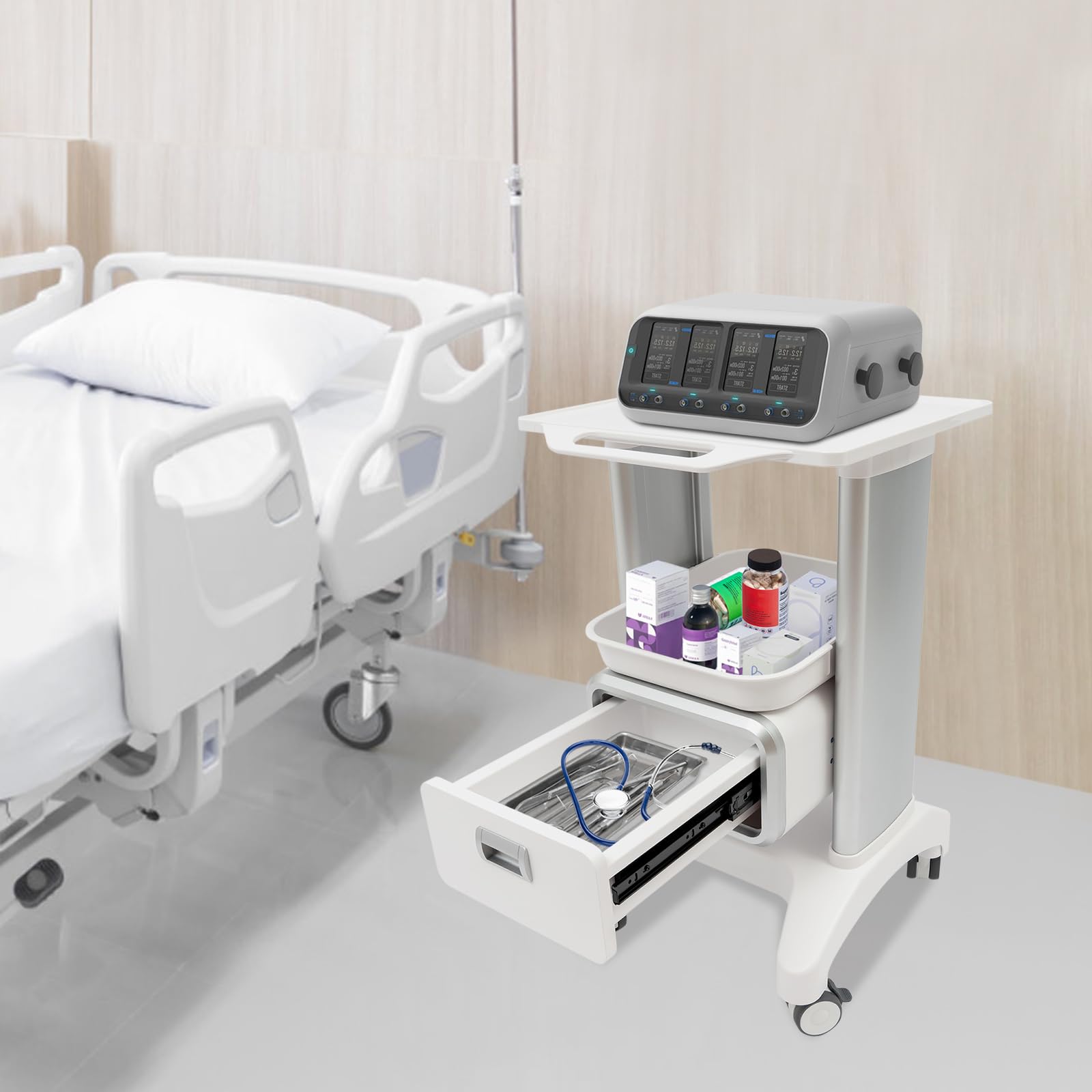 Medical Trolley Cart with Drawers on Wheels Tray, 220.46lbs Mobile Professional Portable Rolling Dental Beauty Storage Trolley Cart for Hospital Office Clinic Bedrooms Salon Lab