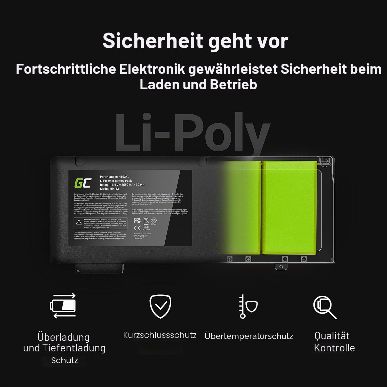 Green Cell Laptop Akku für Dell Latitude E5270 E5470 E5570 / 07V69Y 6MT4T 7V69Y (7200mAh 7.4V Schwarz)