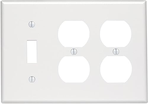 Leviton Combinación de 3 bandas, placa de pared para toma de corriente y 2 dúplex de 1 palanca, tamaño estándar, termoestable, 88047, color blanco