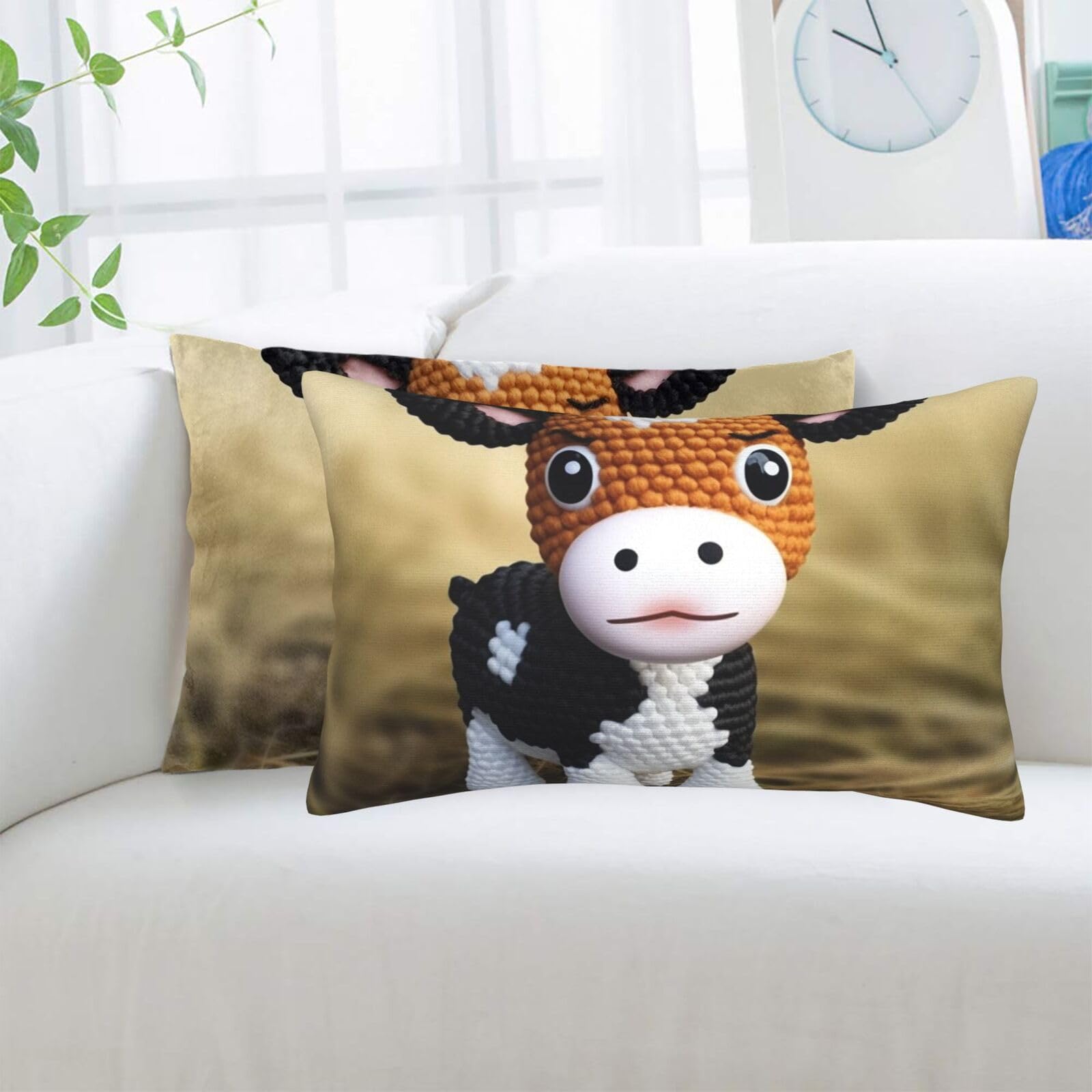 Cute Little Cow Calf Pattern Standard Pillowcases Sets of 2, Ultra Soft Microfiber Plush Pillow Cases 20"X30" Comfort Decorative Throw Pillow Cover with Hidden Zipper for Bedroom, Sofa, Couch