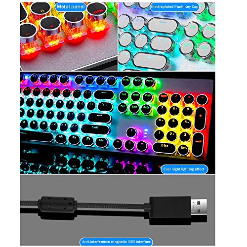 ZXJ Mechanical Keyboard LED Backlit Gaming Keyboard with Blue Switches, 104 Keys (UK Layout) Anti-ghosting with Metal Top Panel and Water Resistant Design for PC Gamers and TypistsBlack