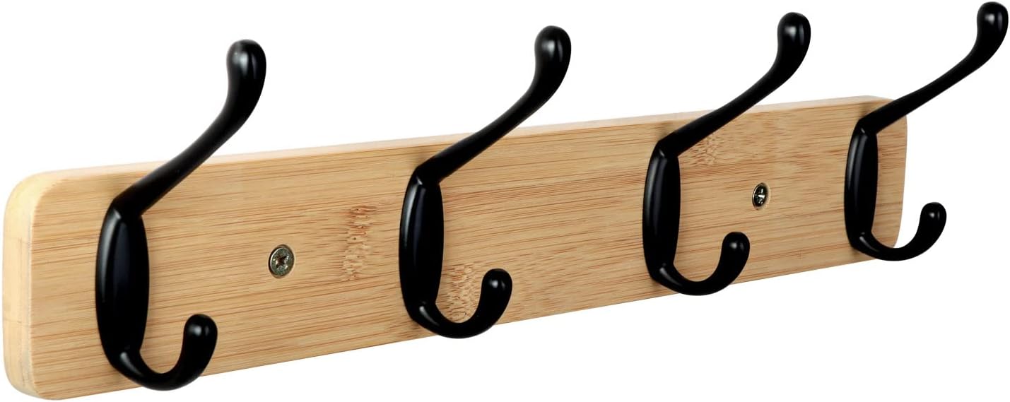 JSVER Wall Mounted Coat Rack Wooden Coat Hooks for Wall Hat Hanger Rack with 4 Hooks for Scarf, Bag, Towel, Key, Cap, Entryway, Bathroom, Bedroom, Kitchen