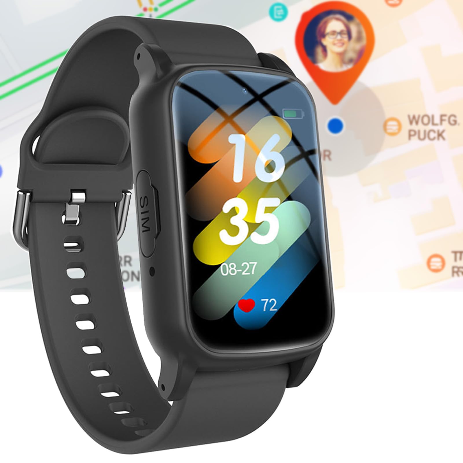 Weyot Black Elderly Smart Watch With Fall Detection, Gps Tracker Watch For Elderly With Dementia, Voice Call,